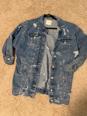 Zara Distressed Blue Denim Jean Jacket